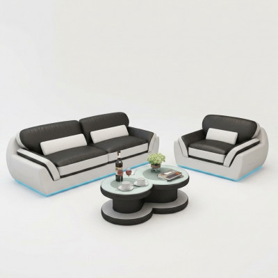 Ledercouch mat USB Couchsëtzer 3+1 Sëtzensemble Design Modern Nei Couch G8038D