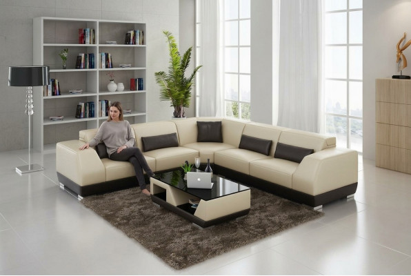 Ledercouch mat USB Wunnlandschaft Eckcouch Eck Garnitur Design Modern Sofa G8024B