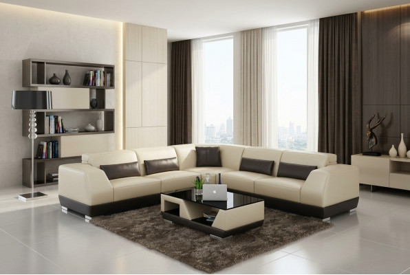 Ledercouch mat USB Wunnlandschaft Eckcouch Eck Garnitur Design Modern Sofa G8024B