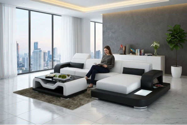 Ledercouch mat USB Wunnlandschaft Ecksout L-form Couch Design Sofa G8006C
