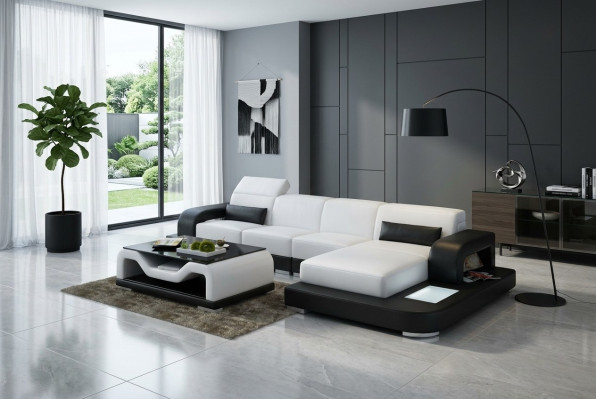 Ledercouch mat USB Wunnlandschaft Ecksout L-form Couch Design Sofa G8006C