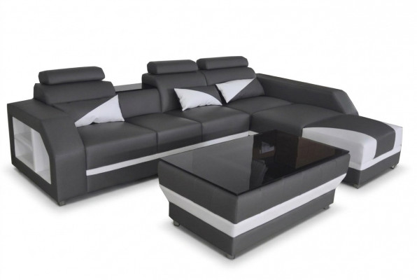 Lieder Eck Canapé mat USB, Garnitur Eck Canapéen Couchen Polster Wunnlandschaft Luxus