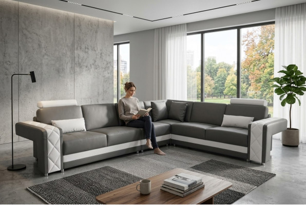 Ledersofa mat USB Wunnlandschaft Ecken Garnitur Design Modern Sofa L-Form L6010B
