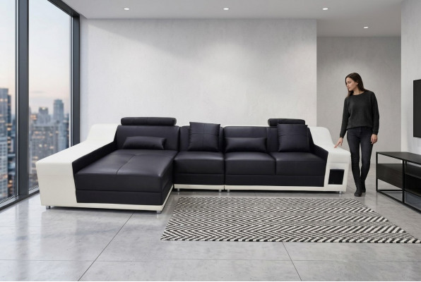 Ecke Lieder Modern XXL Canapé Wunnlandschaft Liederkanapé Canapé mat USB, L-Form B2017B