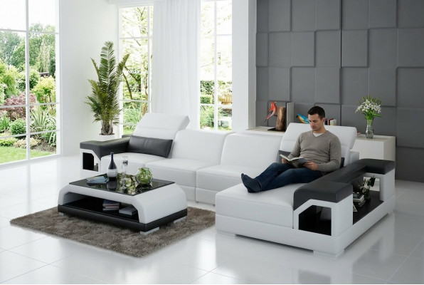 Couchset Moderne Canapé Eck Ecksofa Lieder Canapé Polster Wunnlandschaft USB