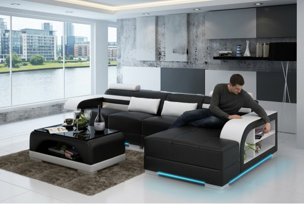 Ledersofa mat USB Wunnlandschaft Eckcouch Eckgarnitur Design Modern Sofa G8033C