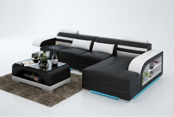 Ledersofa mat USB Wunnlandschaft Eckcouch Eckgarnitur Design Modern Sofa G8033C