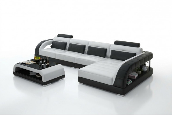 Ledersofa USB Wunngarnitur Eckkanapé Eck Garnitur Design Moderne Sofa G8012C Nei