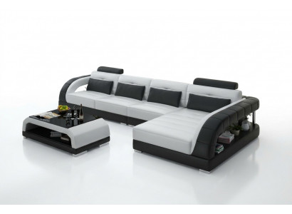 Ledersofa USB Wunngarnitur Eckkanapé Eck Garnitur Design Moderne Sofa G8012C Nei
