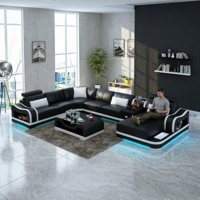 Ledersofa + USB Couch Wohnlandschaft Ecksofa Garnitur Design Modern Sofa Couchen