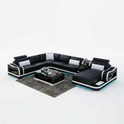 Ledersofa + USB Couch Wohnlandschaft Ecksofa Garnitur Design Modern Sofa Couchen