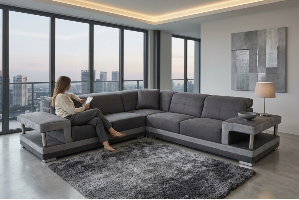 Lieder Eck Sofa mat USB Polster Wunnenlanschaft Luxus Garnitur Eck Sofas Couchen