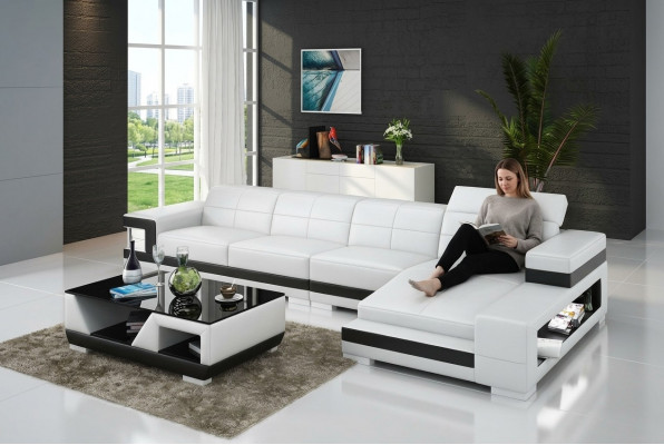 Ledercanapé mat USB Wunnlandschaft Eckecksofa Eck Garnitur Design Modern Canapé G8017C