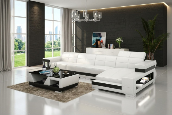Ledercanapé mat USB Wunnlandschaft Eckecksofa Eck Garnitur Design Modern Canapé G8017C