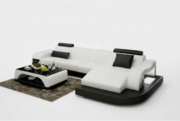 Ledercouch mat USB Wunnlandschaft Eckcouch Eck Garnitur Design Modern Couch G8009D