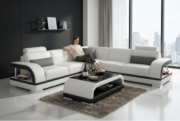 Ledercouch mat USB, Wunnlandschaft Eckcouch Eck Garnitur Design Modern Couch G8011B
