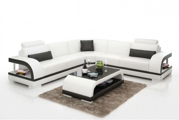 Ledercouch mat USB, Wunnlandschaft Eckcouch Eck Garnitur Design Modern Couch G8011B