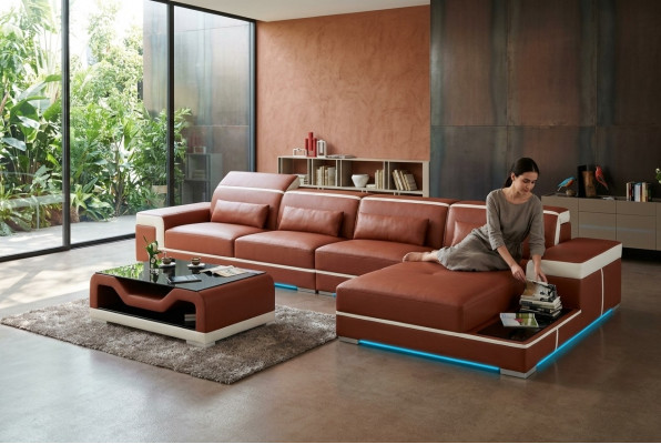 Ledercouch USB Wunnlandschaft Eckcouch Eck Garnitur Design Modern Sofa Couch Nei