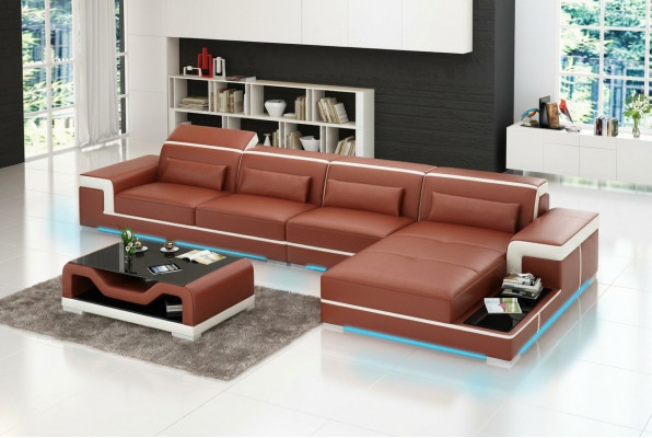 Ledercouch USB Wunnlandschaft Eckcouch Eck Garnitur Design Modern Sofa Couch Nei