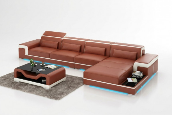Ledercouch USB Wunnlandschaft Eckcouch Eck Garnitur Design Modern Sofa Couch Nei