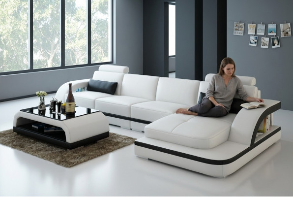 Ledercouch mat USB, Wunnlandschaft Eckcouch Eck Garnitur Design Modern Sofa G8011C