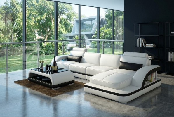 Ledercouch mat USB, Wunnlandschaft Eckcouch Eck Garnitur Design Modern Sofa G8011C