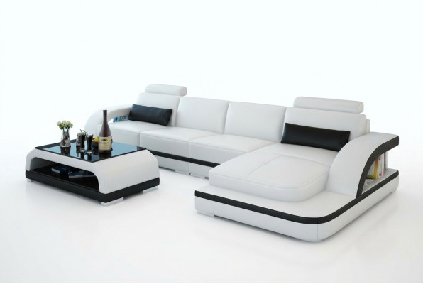Ledercouch mat USB, Wunnlandschaft Eckcouch Eck Garnitur Design Modern Sofa G8011C