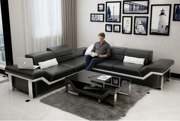 Ledersofa USB Wunnlandschaft Ecksofa Eck Garnitur Design Sofa Couch K5007B Nei