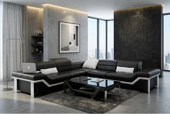 Ledersofa USB Wunnlandschaft Ecksofa Eck Garnitur Design Sofa Couch K5007B Nei