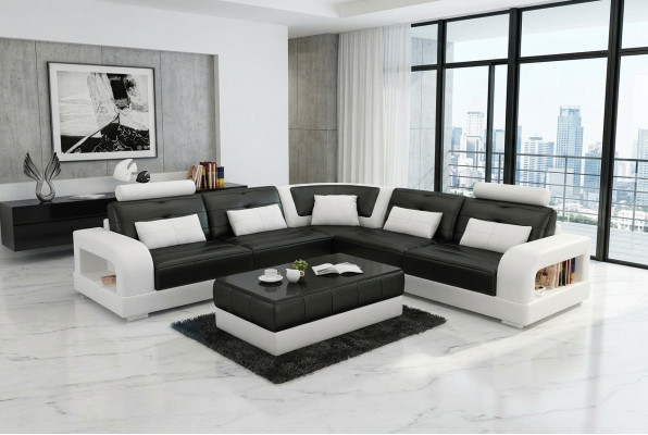 Ledersofa USB Wunnlandschaft Eckcanapé Eck Garnitur Design Canapé Couch L6008B Nei