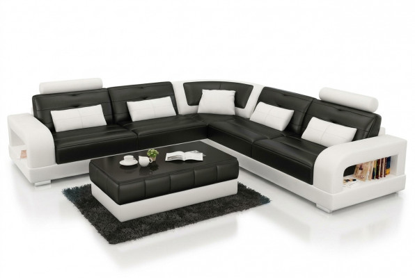 Ledersofa USB Wunnlandschaft Eckcanapé Eck Garnitur Design Canapé Couch L6008B Nei