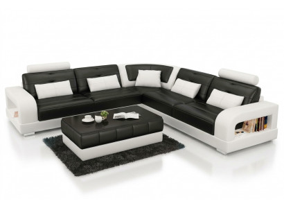 Ledersofa USB Wunnlandschaft Eckcanapé Eck Garnitur Design Canapé Couch L6008B Nei