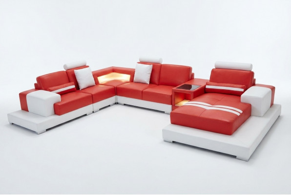 Ledercouch Couch Wunnlandschaft Garnitur Design Modern Canapé U-Form mat USB Liicht