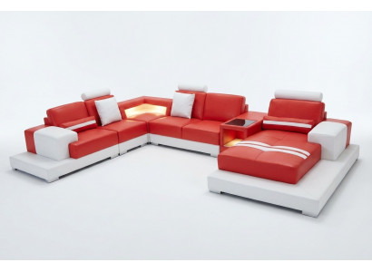 Ledercouch Couch Wunnlandschaft Garnitur Design Modern Canapé U-Form mat USB Liicht