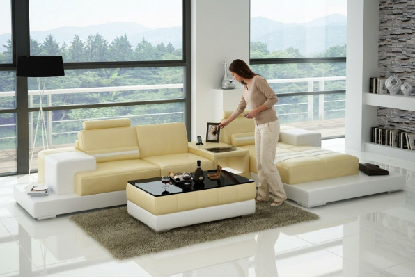 Ledersofa mat USB Wunnlandschaft Ecksofa Eck Garnitur Design Couch Sofa L6004D