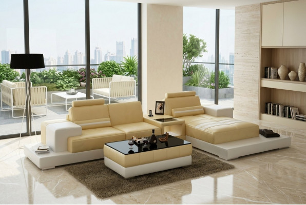 Ledersofa mat USB Wunnlandschaft Ecksofa Eck Garnitur Design Couch Sofa L6004D