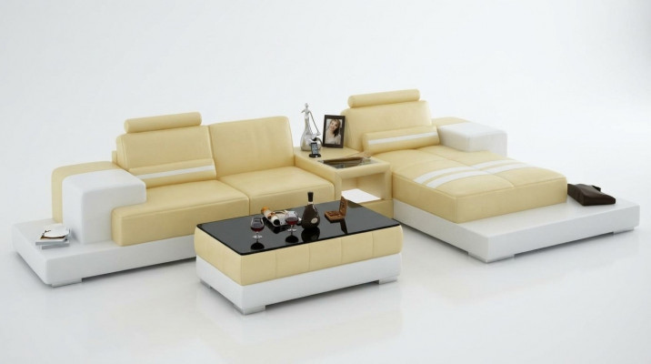 Ledersofa mat USB Wunnlandschaft Ecksofa Eck Garnitur Design Couch Sofa L6004D