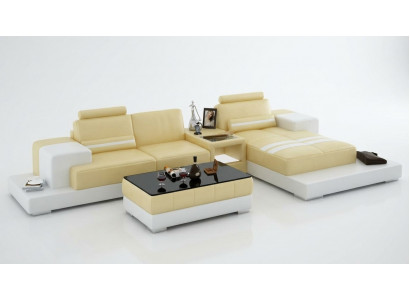 Ledersofa mat USB Wunnlandschaft Ecksofa Eck Garnitur Design Couch Sofa L6004D