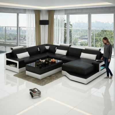 Lieder-Couch Ecksofa + USB Garnitur Wunnlandschaft Polster U Form Canapé Sofa Design