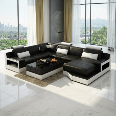 Lieder-Couch Ecksofa + USB Garnitur Wunnlandschaft Polster U Form Canapé Sofa Design