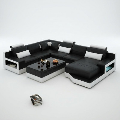 Lieder-Couch Ecksofa + USB Garnitur Wunnlandschaft Polster U Form Canapé Sofa Design