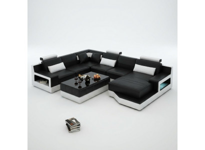 Lieder-Couch Ecksofa + USB Garnitur Wunnlandschaft Polster U Form Canapé Sofa Design