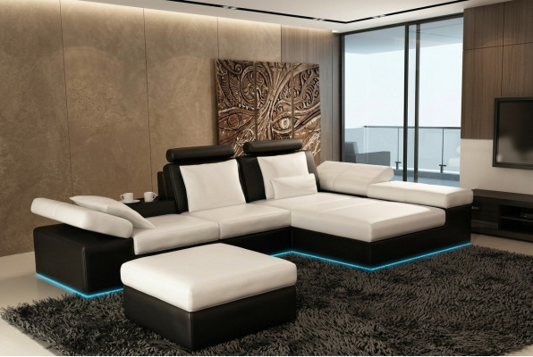 Ledercouch Sofa mat USB Wunnlandschaft Ecksofagarnitur Design Modern Sofa K5014C