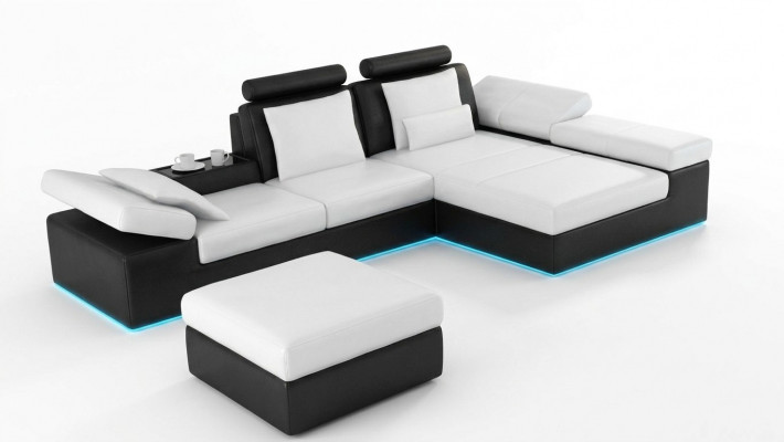 Ledercouch Sofa mat USB Wunnlandschaft Ecksofagarnitur Design Modern Sofa K5014C