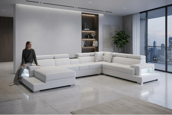 Liederpolstersëtzkomplett Eck-Wunnzëmmer Sofa Couch XXL Designer Garnitur Sofas + USB