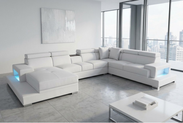 Liederpolstersëtzkomplett Eck-Wunnzëmmer Sofa Couch XXL Designer Garnitur Sofas + USB