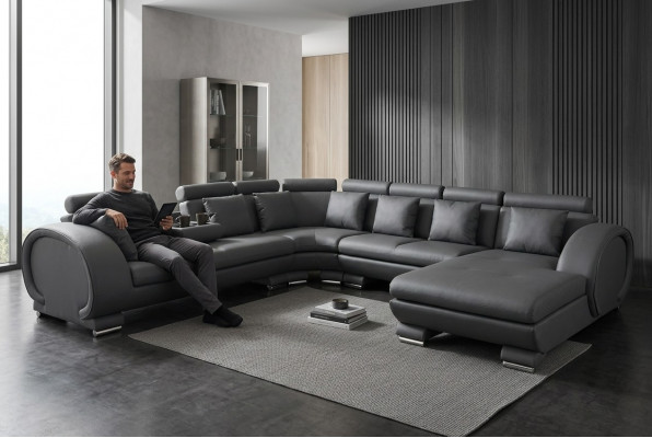 Eckledersofa +USB Couchpolster Sëtz Wunnlandschaft Design XXL U Form Garnitur