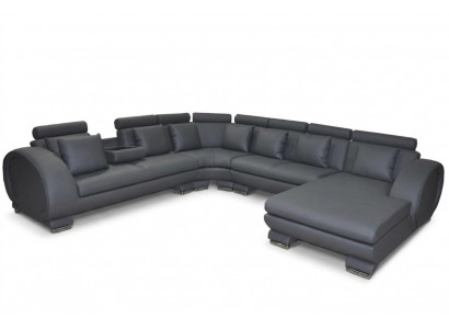 Eckledersofa +USB Couchpolster Sëtz Wunnlandschaft Design XXL U Form Garnitur
