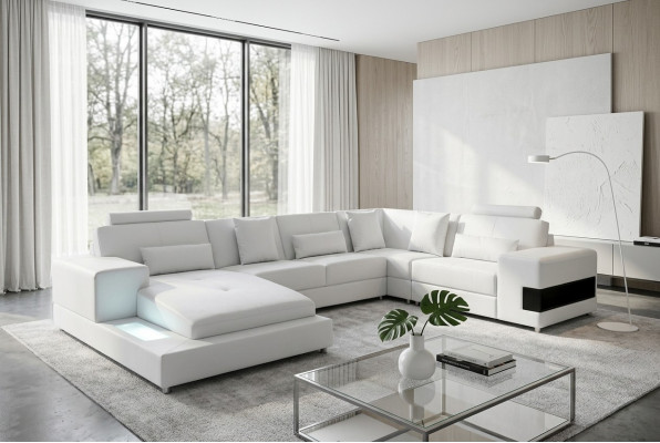 Ledersofa Canapé Wunnlandschaft Eck Garnitur Design Modern Sofa U-Form mat USB