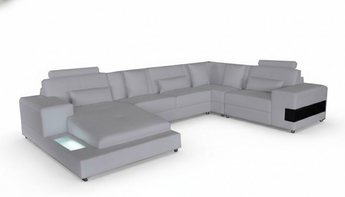 Ledersofa Canapé Wunnlandschaft Eck Garnitur Design Modern Sofa U-Form mat USB